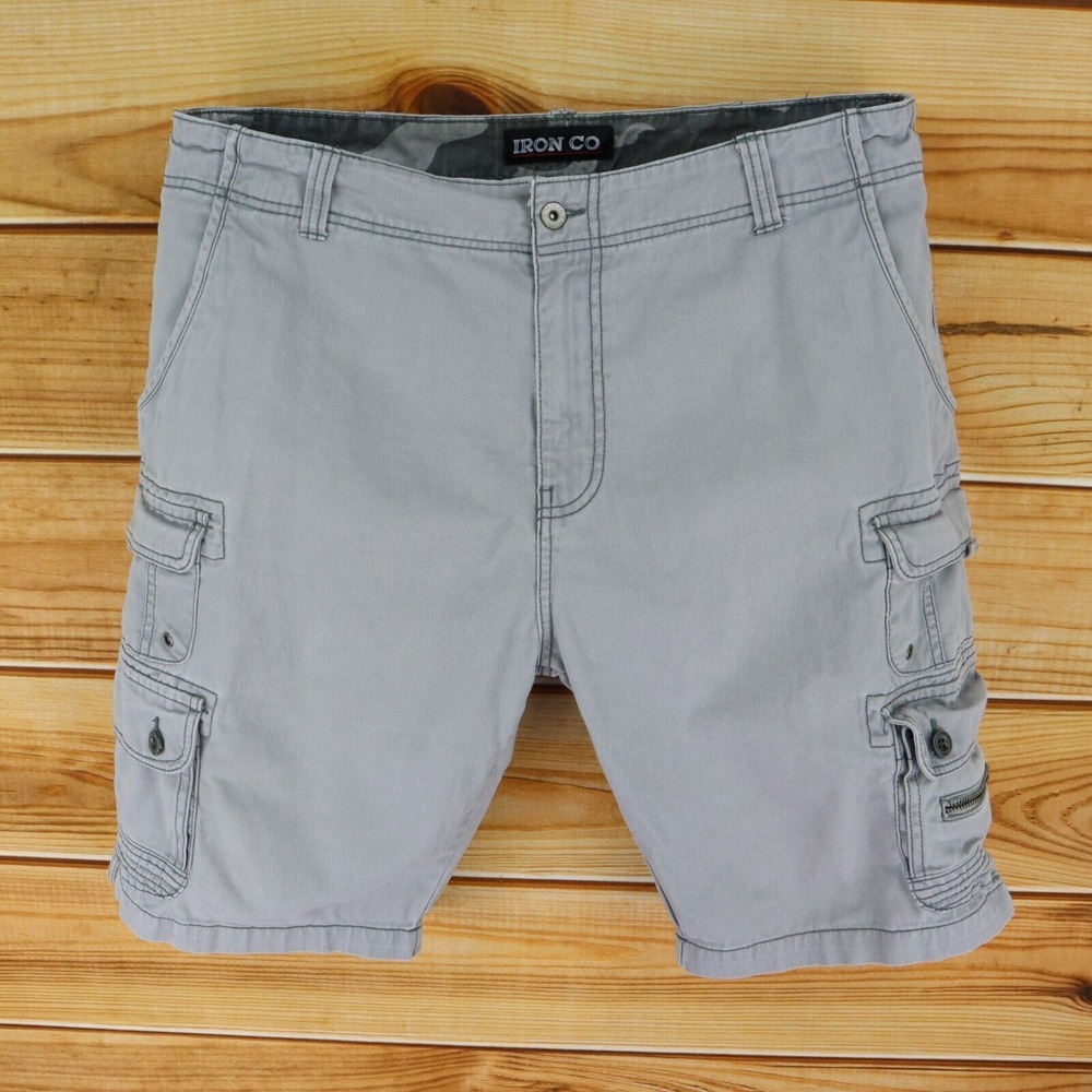 Iron Co. Cargo Shorts Mens Sz 38 Gray Light Wash 100% Cotton‎ Pockets Flat Front